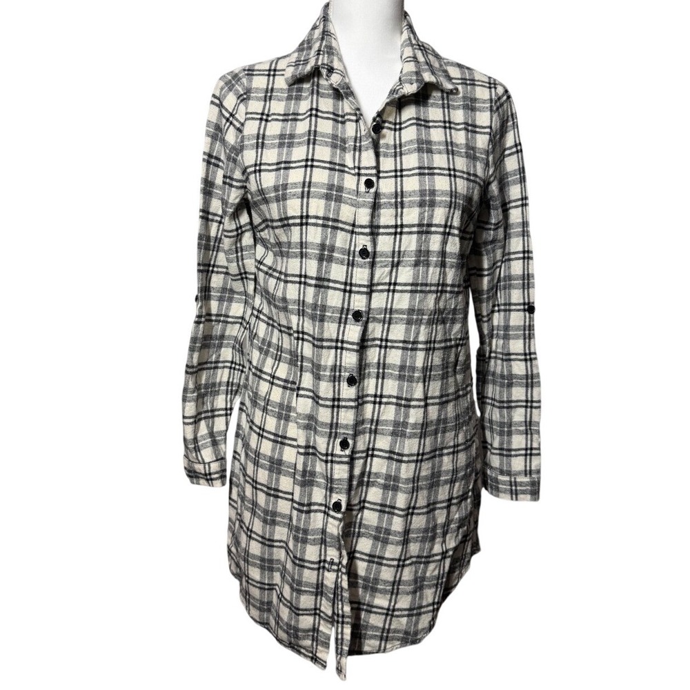 Peach Love California Longline Plaid Button Down – Size Large‎
